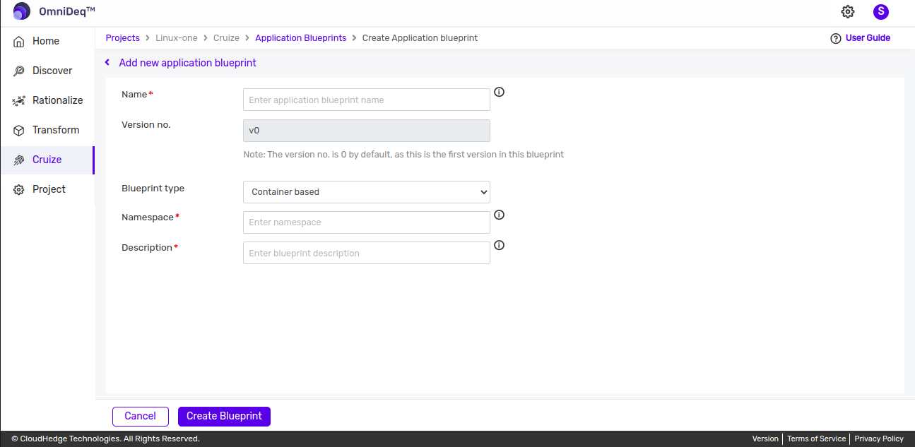 Cruize application blueprint