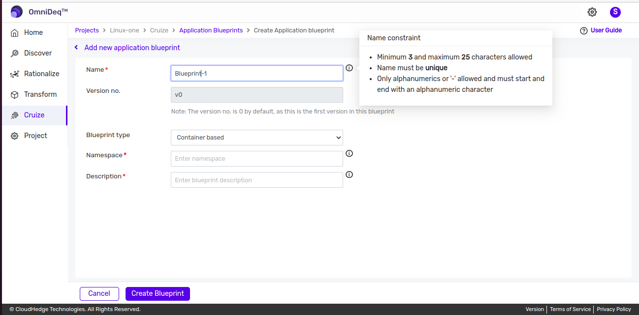Cruize application blueprint