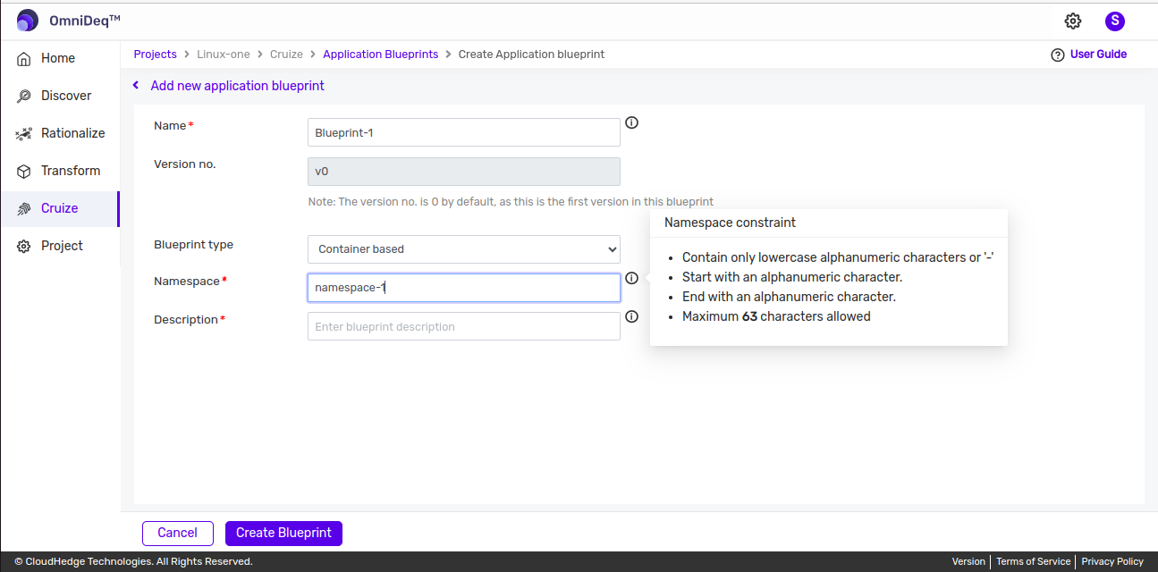 Cruize application blueprint