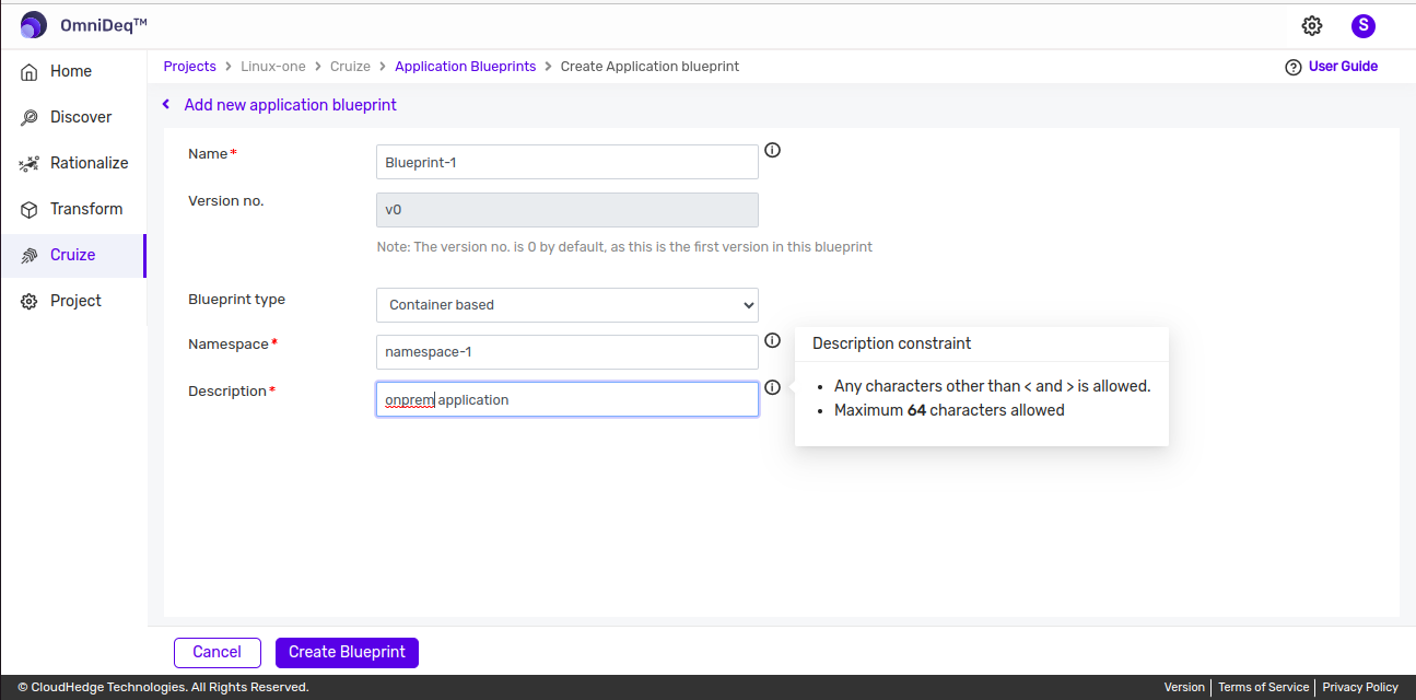 Cruize application blueprint