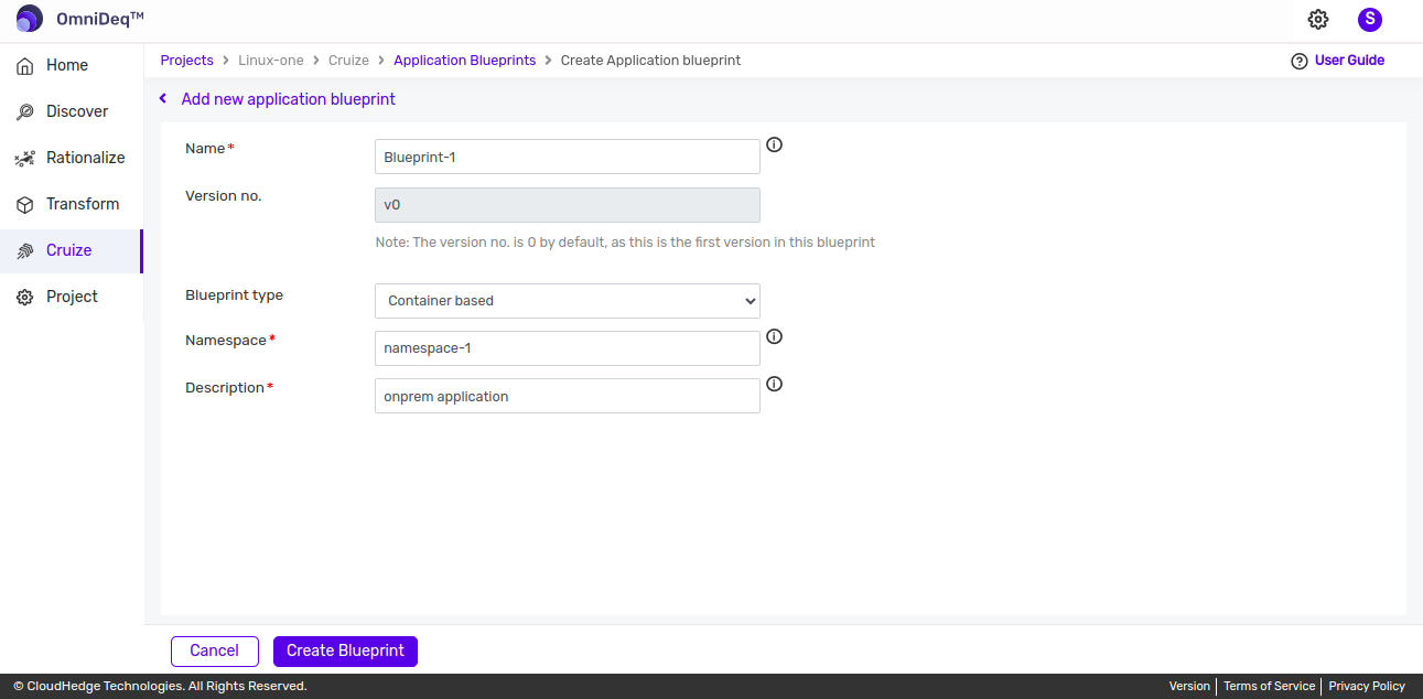 Cruize application blueprint