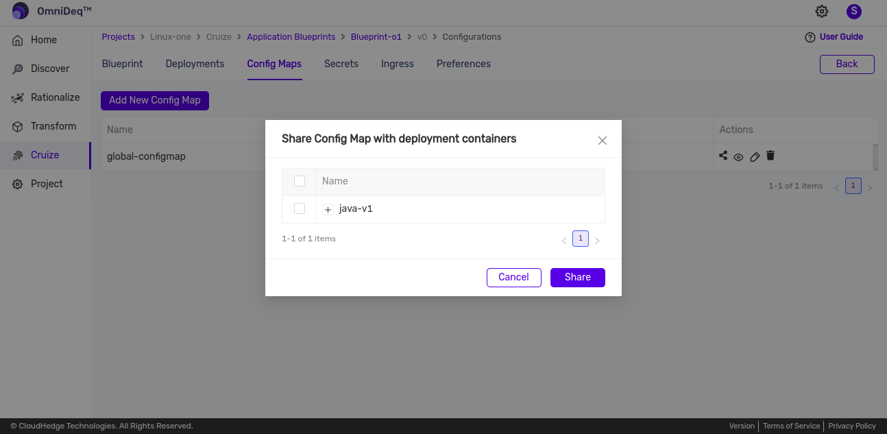 Cruize Shared configmaps