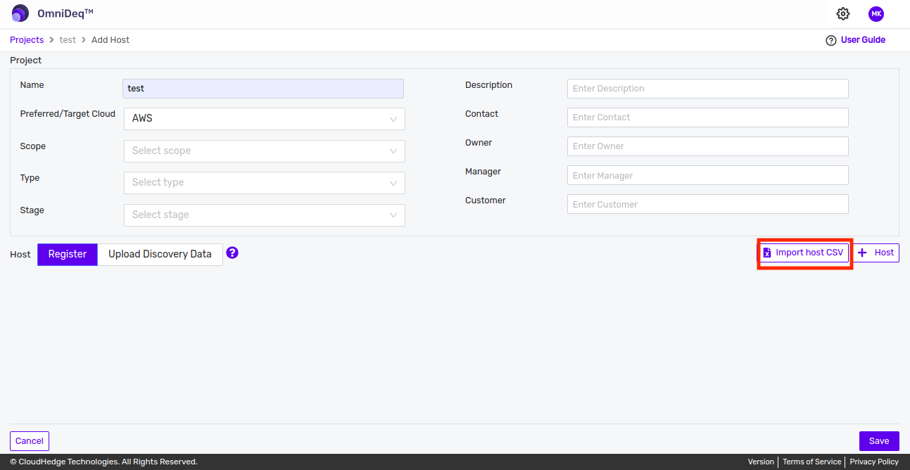 Import Host CSV Button