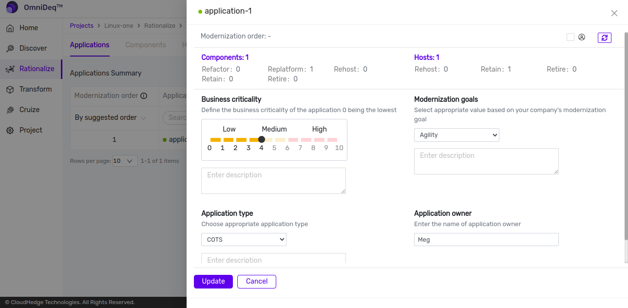 Edit Application Screen