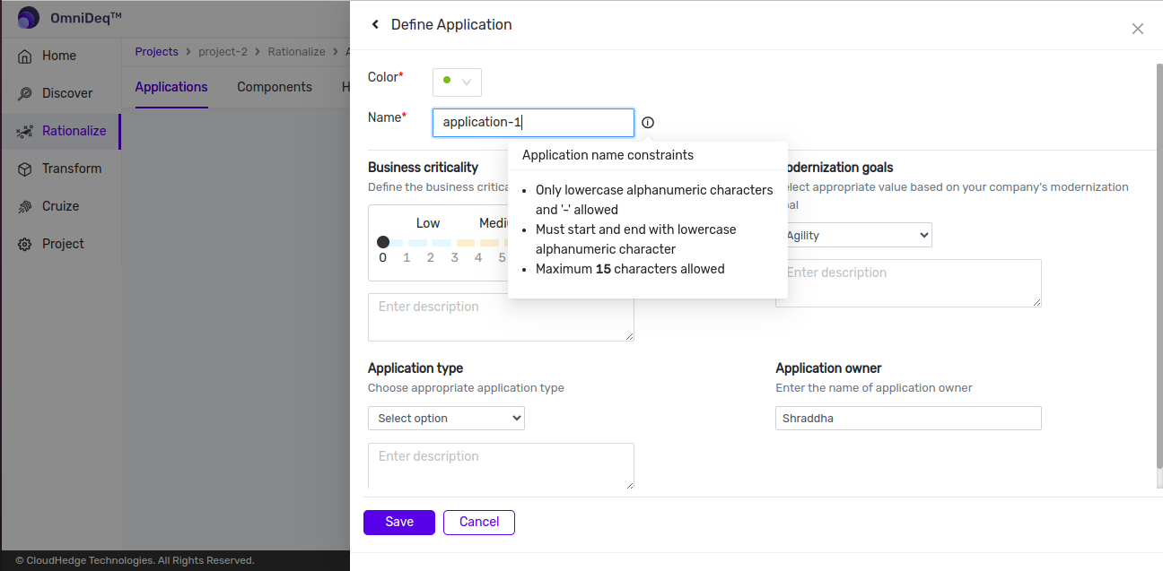 Application Name and Constraints