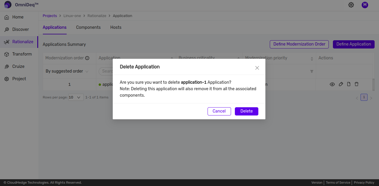 Delete Application