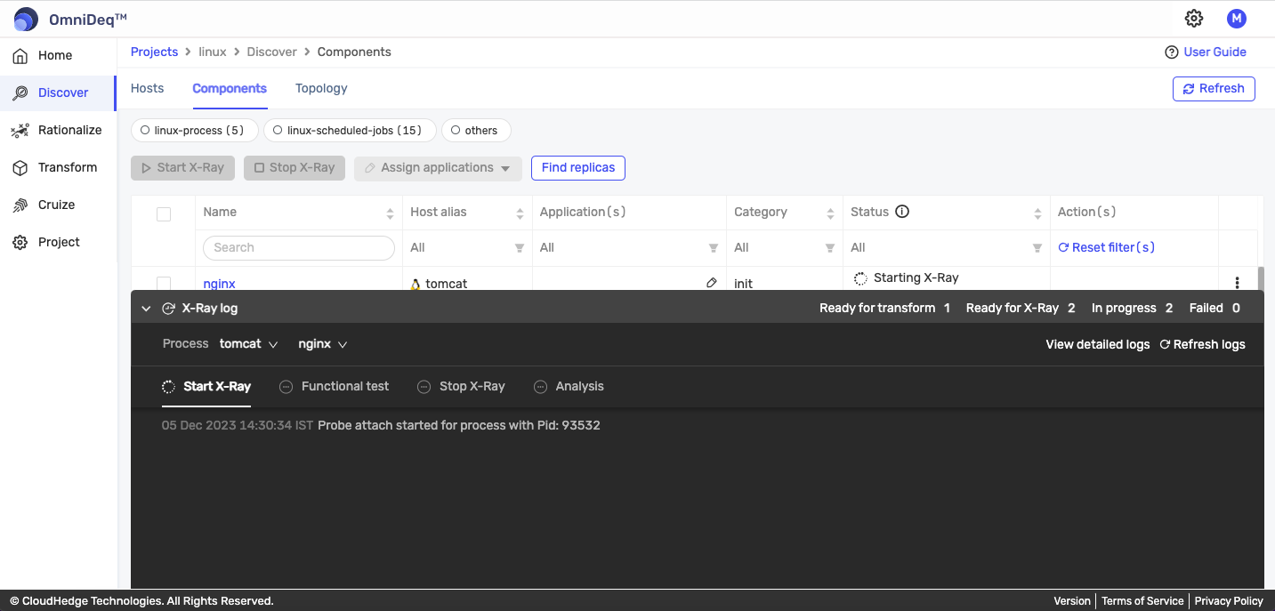Status View: Start X-ray Logs