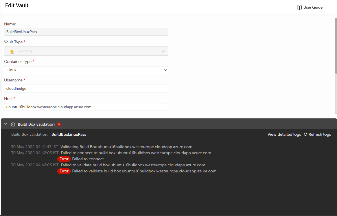 Build Box validation logs
