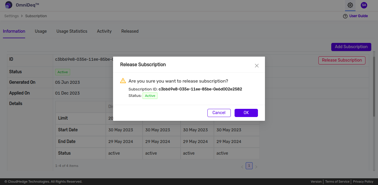 Release subscription