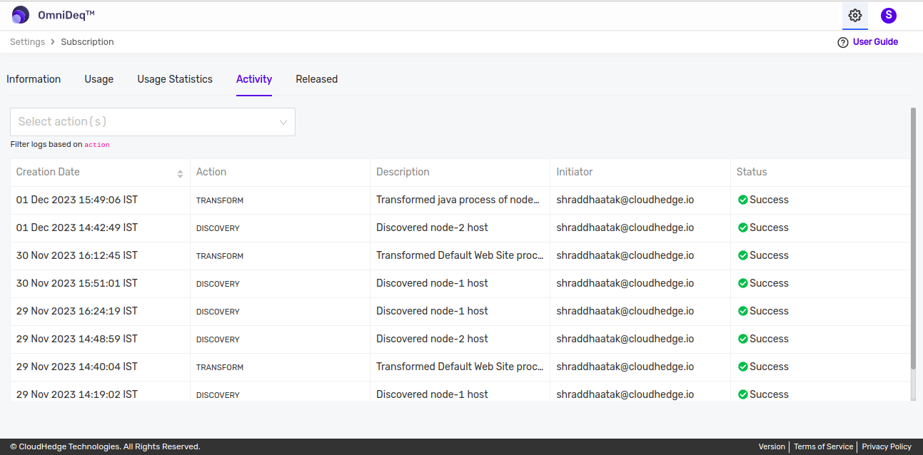 view subscription activity