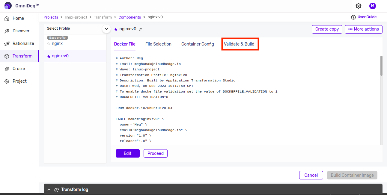 Build Container Image Button