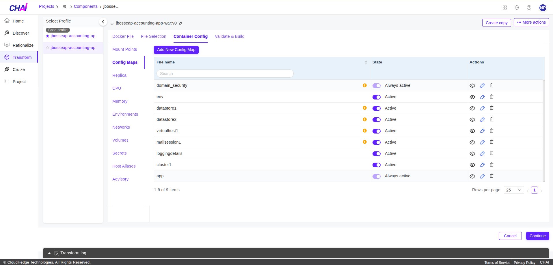 Transform Include Files tab