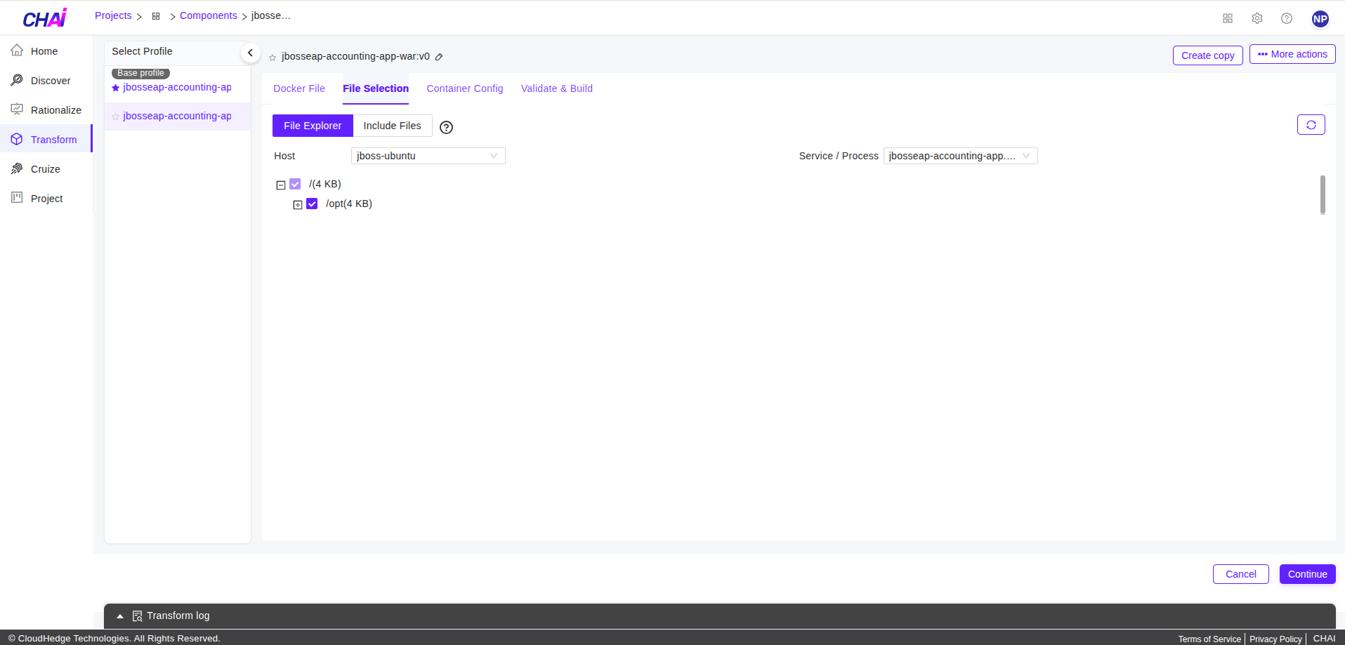 Transform Include Files tab