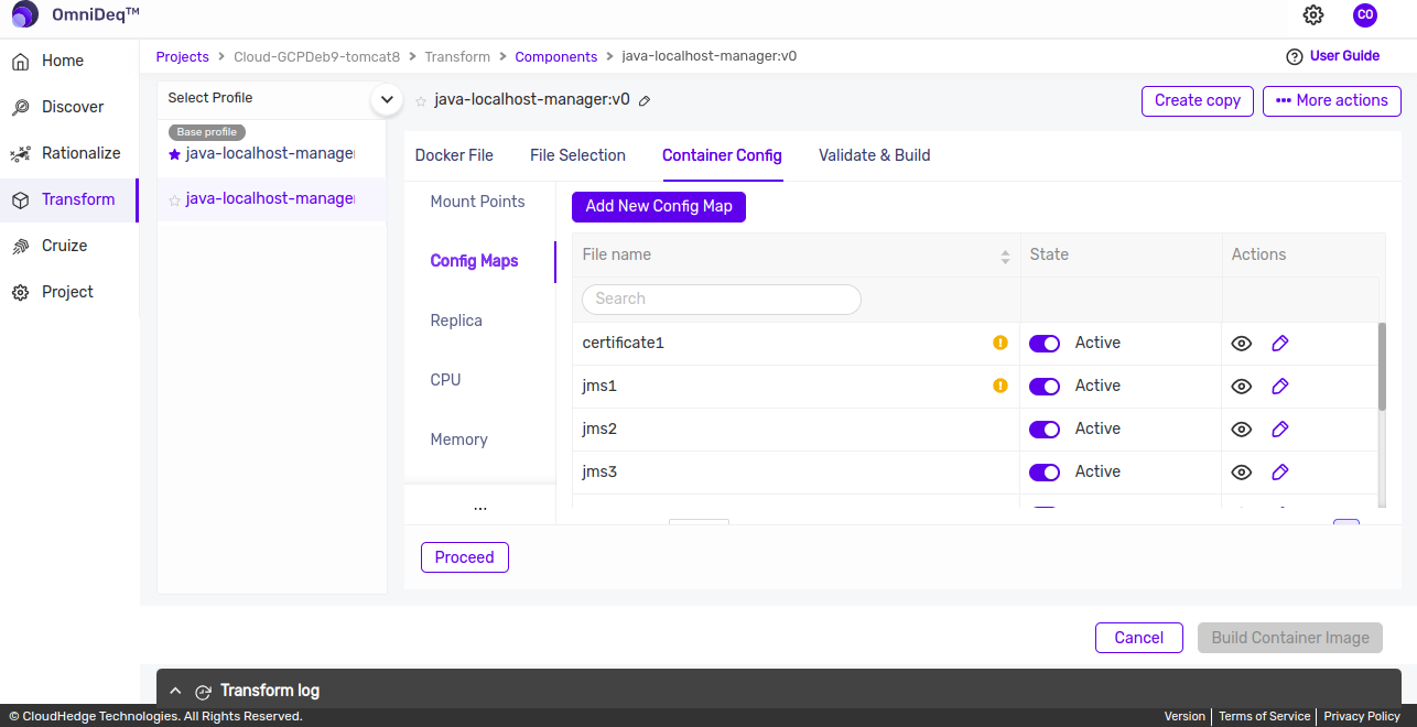 Transform Include Files tab