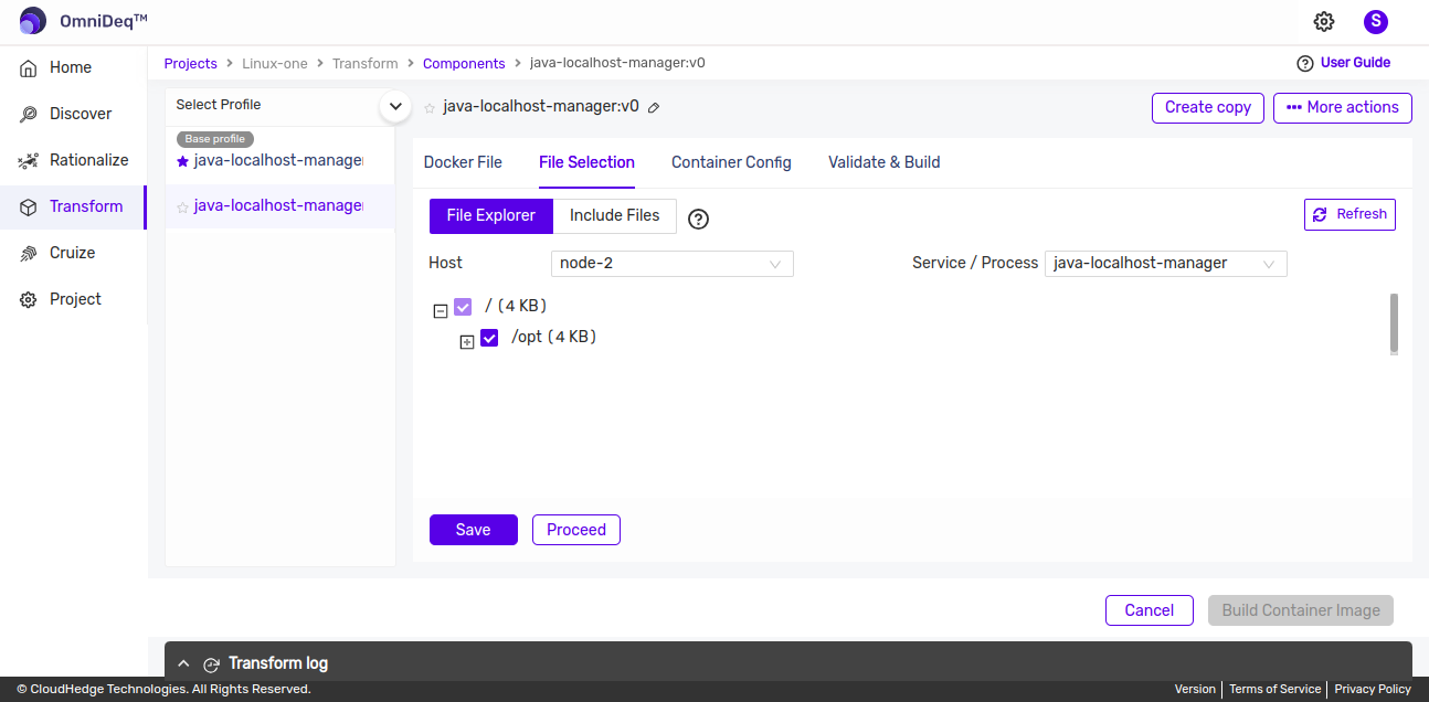 Transform Include Files tab