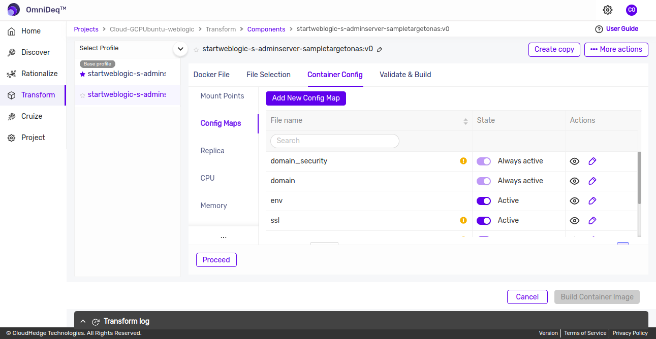 Transform Include Files tab