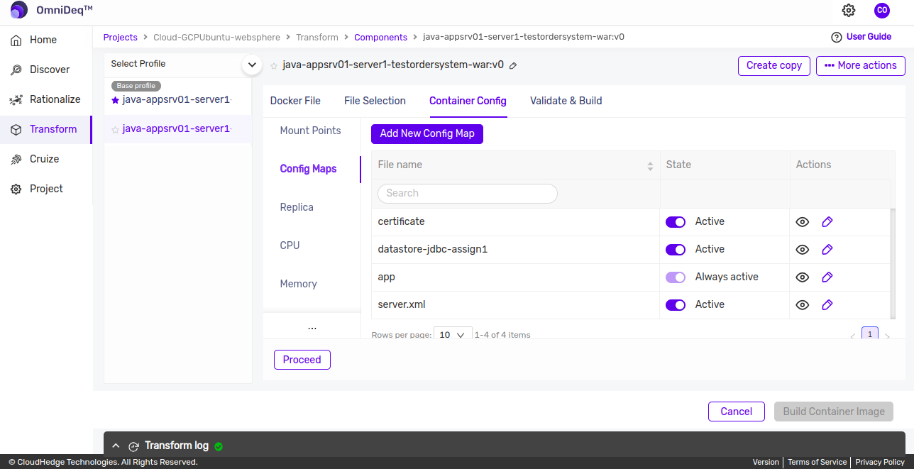 Transform Include Files tab
